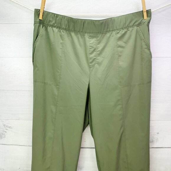 T by Tablots Womens Crop Pants Cuffed Green Lightweight Elastic Waist Petite LP - Picture 5 of 12